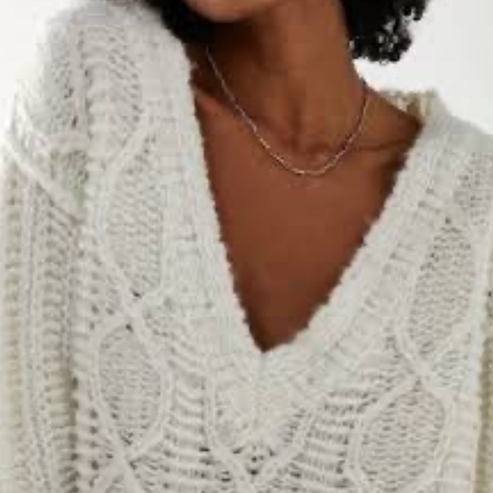 Free People V Neck Cable White Sweater Size S Nwt